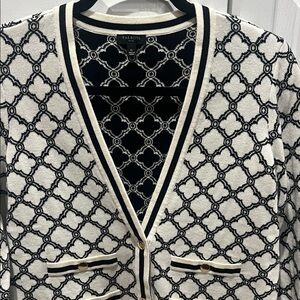 Talbots Black and Cream Geometric Knit Cardigan
